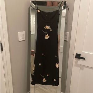 Reformation Black Floral Midi Dress Size
